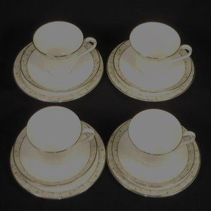 4 sets of footed tea cup, saucer & bread plate. Minton UK Wimbledon